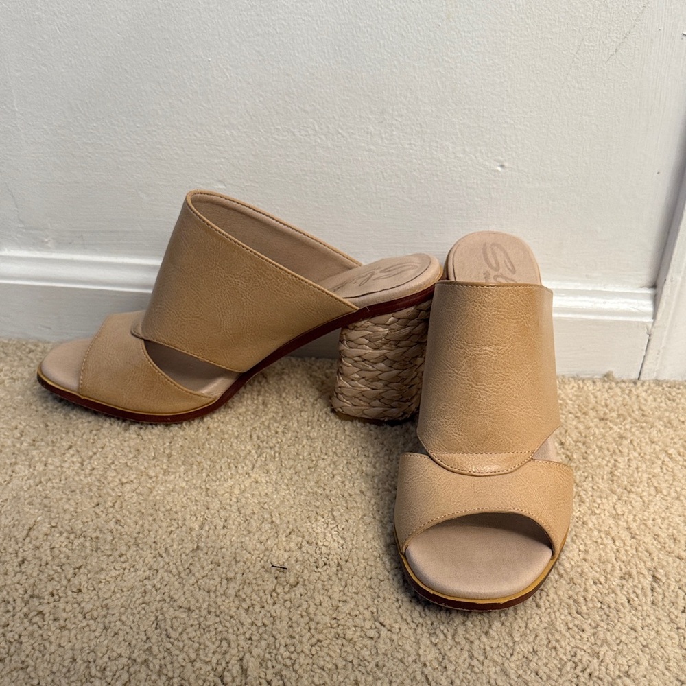 Chic Beige Women's Sandals with Woven Heel